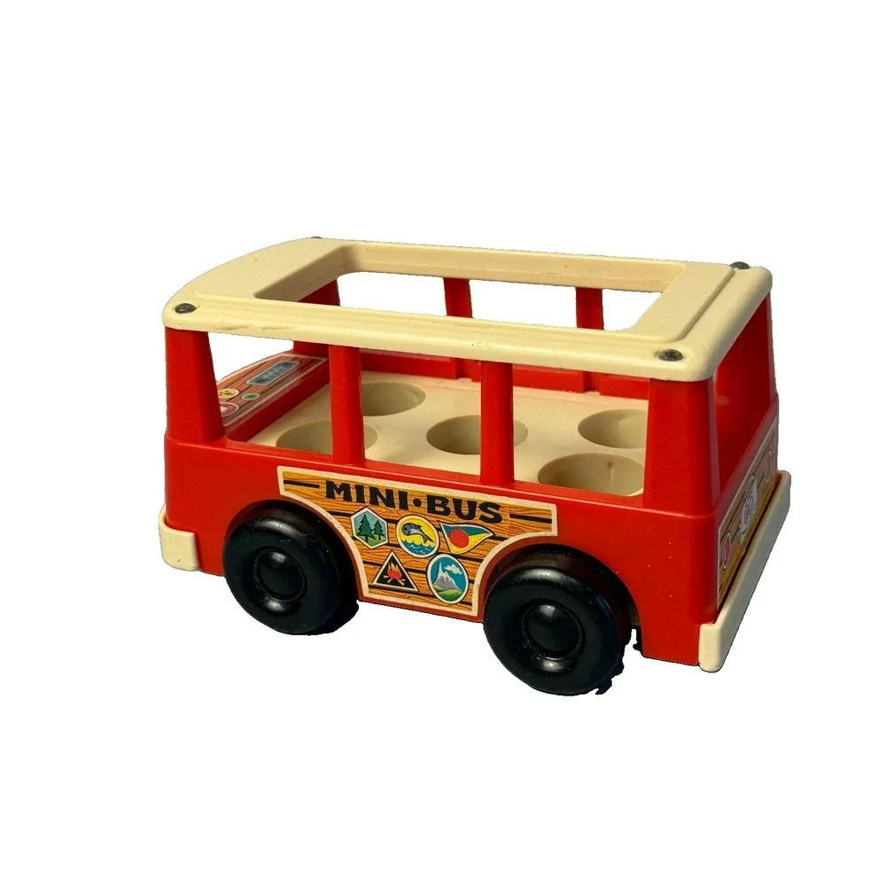 Vintage Fisher Price Little People Mini Bus Red Toy Vehicle FP-141 1969